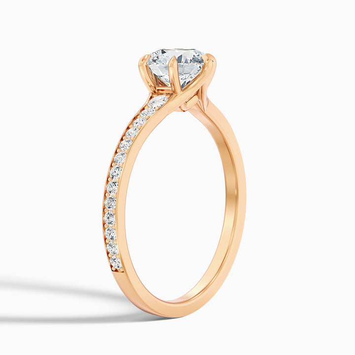 Kyra 3.5 Carat Round Side Stone Pave Lab Grown Diamond Ring in 18k Rose Gold - Detail View