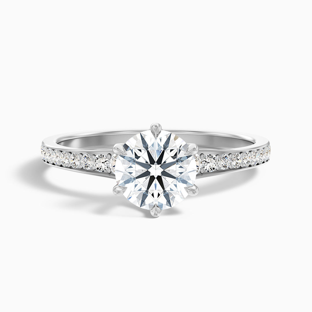 Carol 3 Carat Round Side Stone Pave Moissanite Engagement Ring - Front View