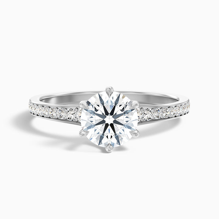 Kyra 5 Carat Round Side Stone Pave Lab Grown Diamond Ring in 18k White Gold - Front View