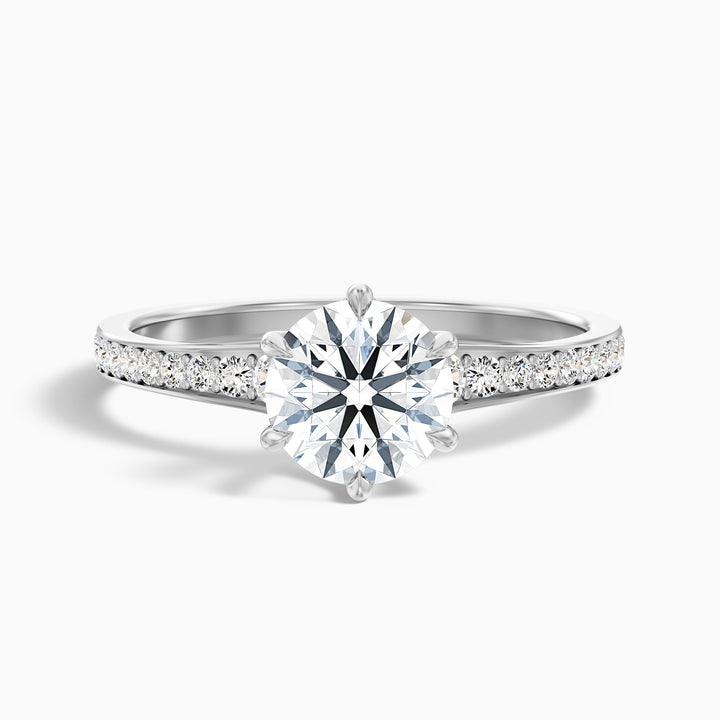 Kyra 2.5 Carat Round Side Stone Pave Lab Grown Diamond Ring in Platinum - Front View