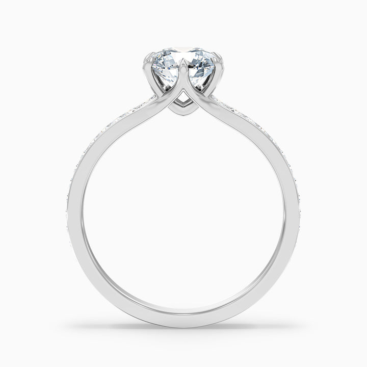 Kyra 2.5 Carat Round Side Stone Pave Lab Grown Diamond Ring in Platinum - Side View