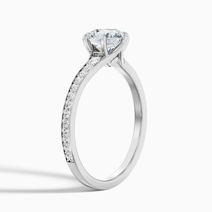 Kyra 1 Carat Round Side Stone Pave Lab Grown Diamond Ring in 10k White Gold - Detail View