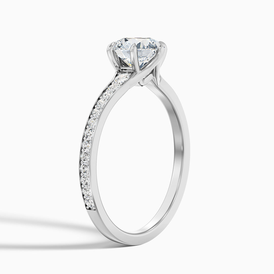 Kyra 3 Carat Round Side Stone Pave Lab Grown Diamond Ring in 10k White Gold - Detail View