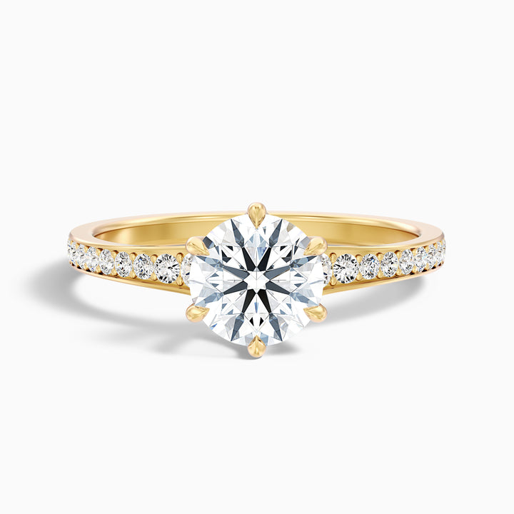 Kyra 2 Carat Round Side Stone Pave Lab Grown Diamond Ring in 18k Yellow Gold - Front View