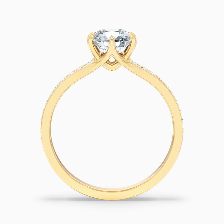 Kyra 4 Carat Round Side Stone Pave Lab Grown Diamond Ring in 10k Yellow Gold - Side View