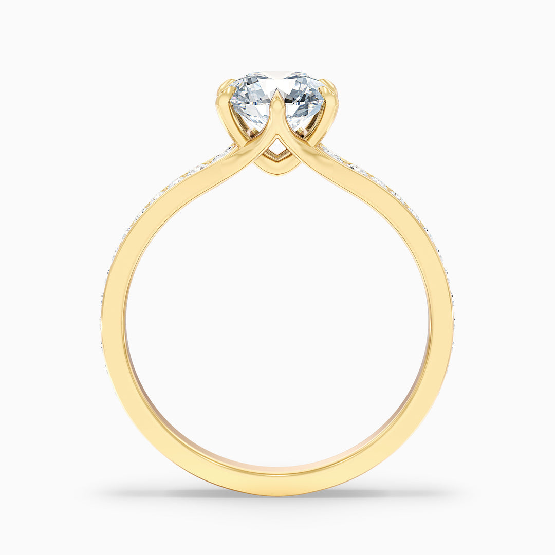 Kyra 2 Carat Round Side Stone Pave Lab Grown Diamond Ring in 18k Yellow Gold - Side View