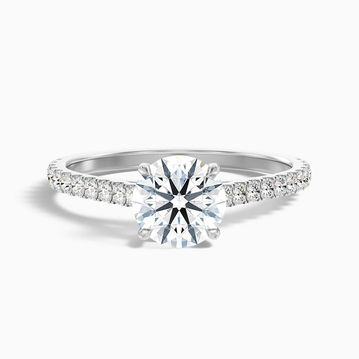 Hope 3 Carat Round Side Stone Pave Lab Grown Diamond Ring in Platinum - Front View