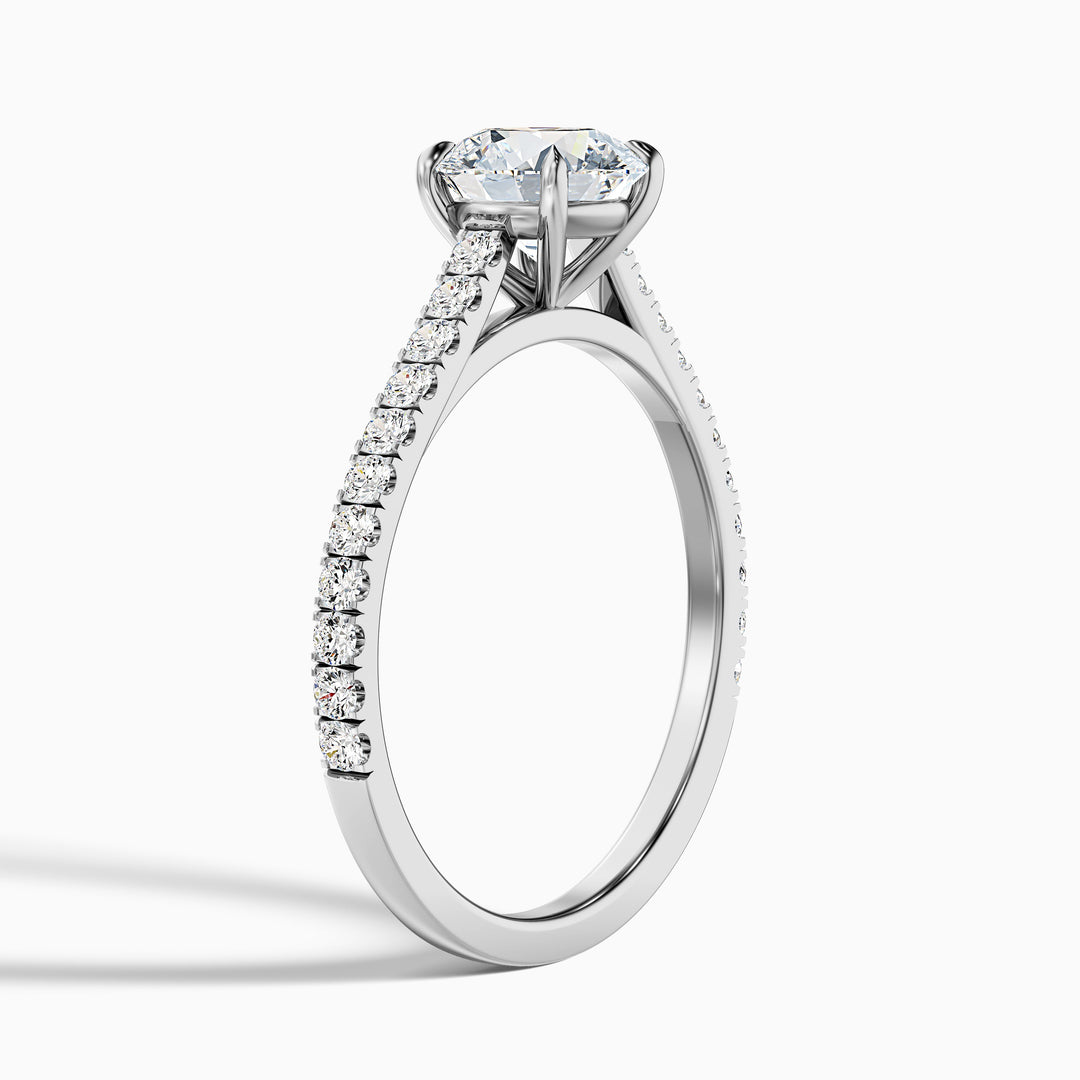 Hope 1.5 Carat Round Side Stone Pave Lab Grown Diamond Ring in 18k White Gold - Detail View