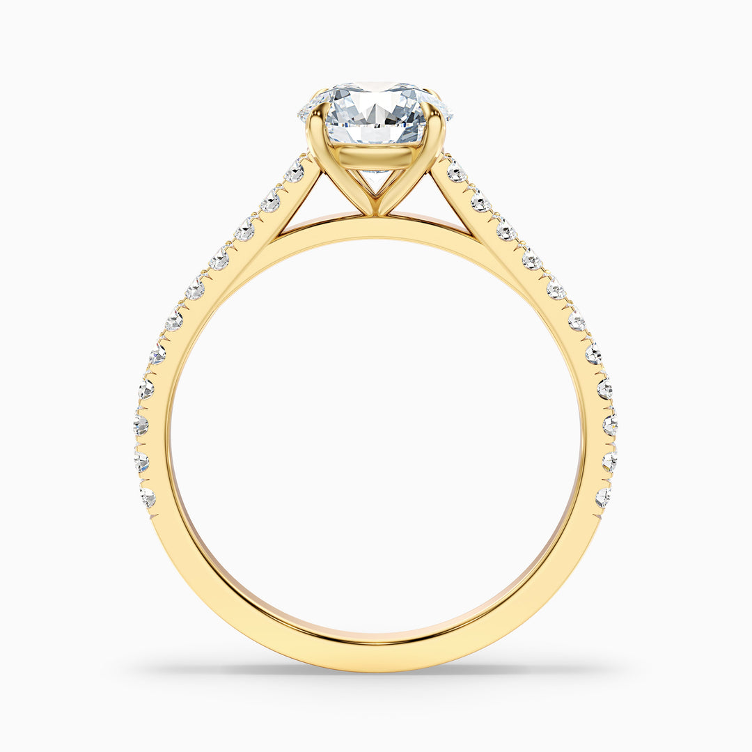 Hope 3.5 Carat Round Side Stone Pave Lab Grown Diamond Ring in 18k Yellow Gold - Side View