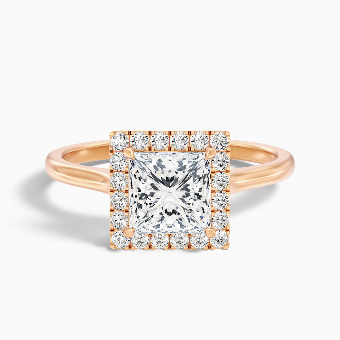 Ember 2.5 Carat Princess Cut Halo Lab Grown Diamond Ring in 10k Yellow Gold - Front View