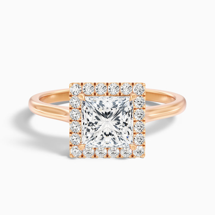 Bela 3 Carat Princess Cut Halo Moissanite Engagement Ring - Front View