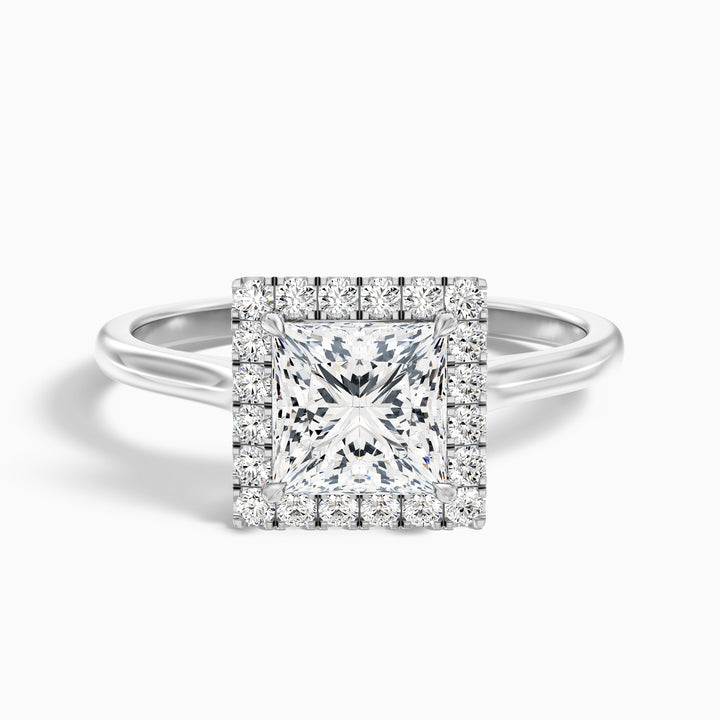 Bela 1 Carat Princess Cut Halo Moissanite Engagement Ring - Front View