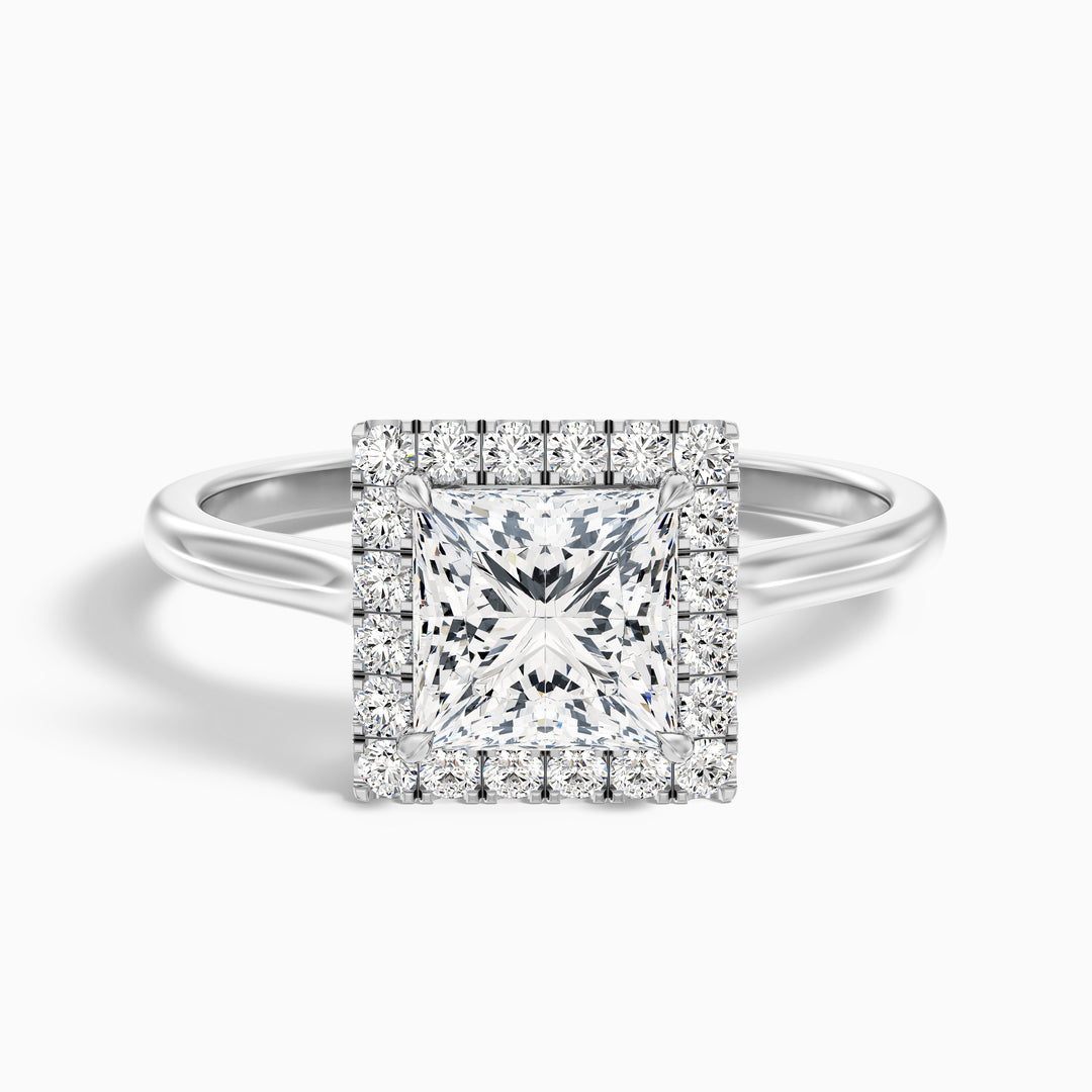 Ember 3.5 Carat Princess Cut Halo Lab Grown Diamond Ring in 14k White Gold - Front View