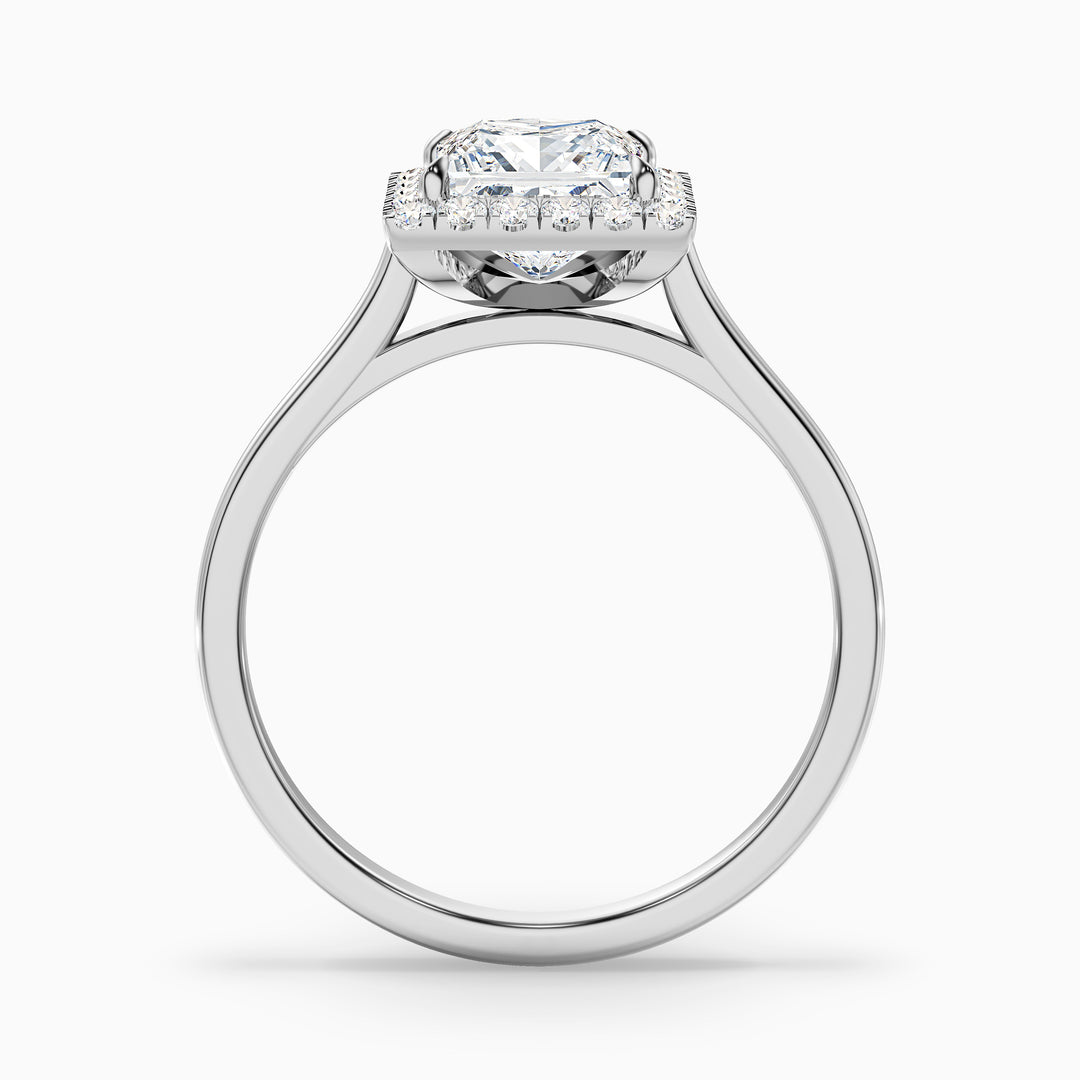 Bela 4 Carat Princess Cut Halo Moissanite Engagement Ring - Side View