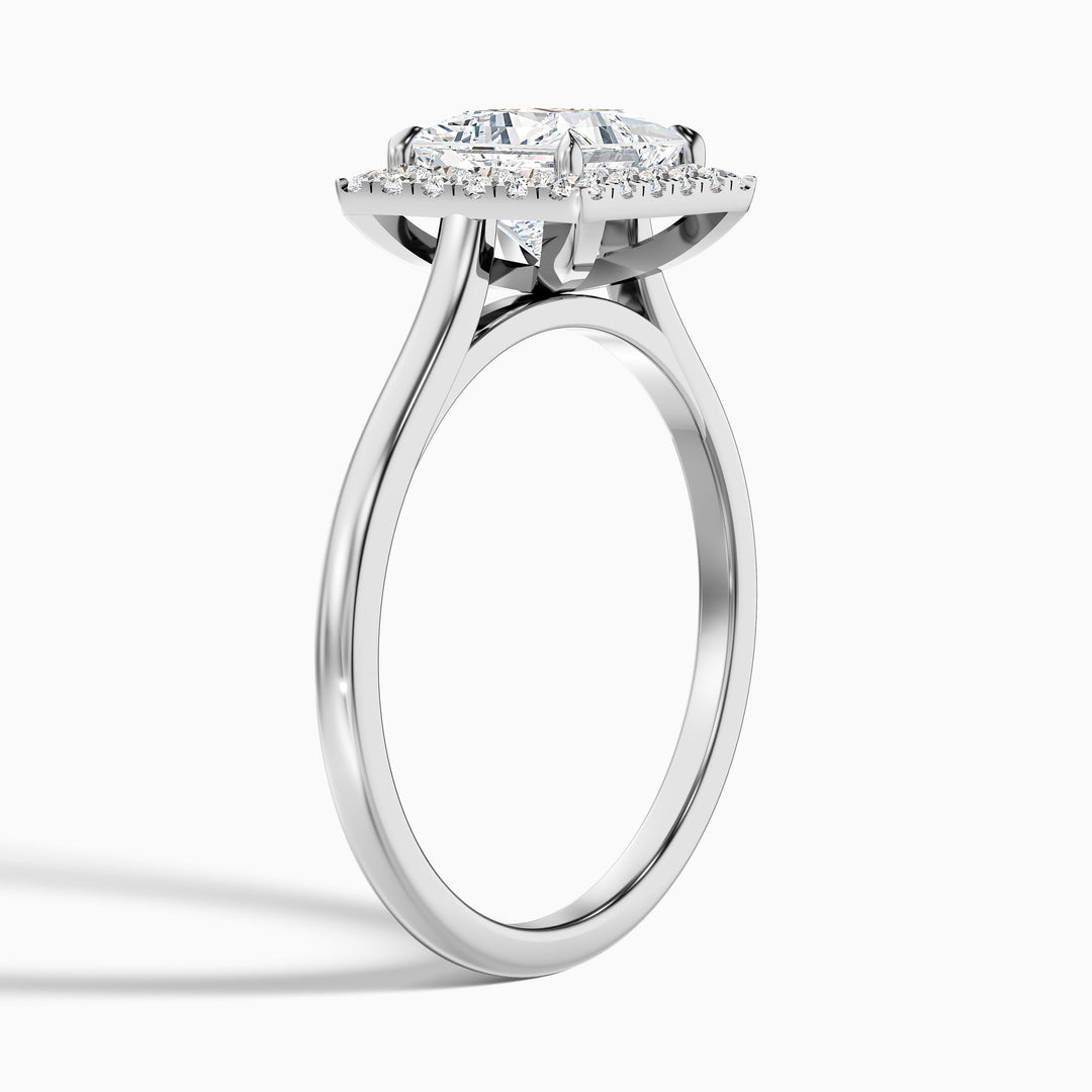 Ember 5 Carat Princess Cut Halo Lab Grown Diamond Ring in 18k White Gold - Detail View