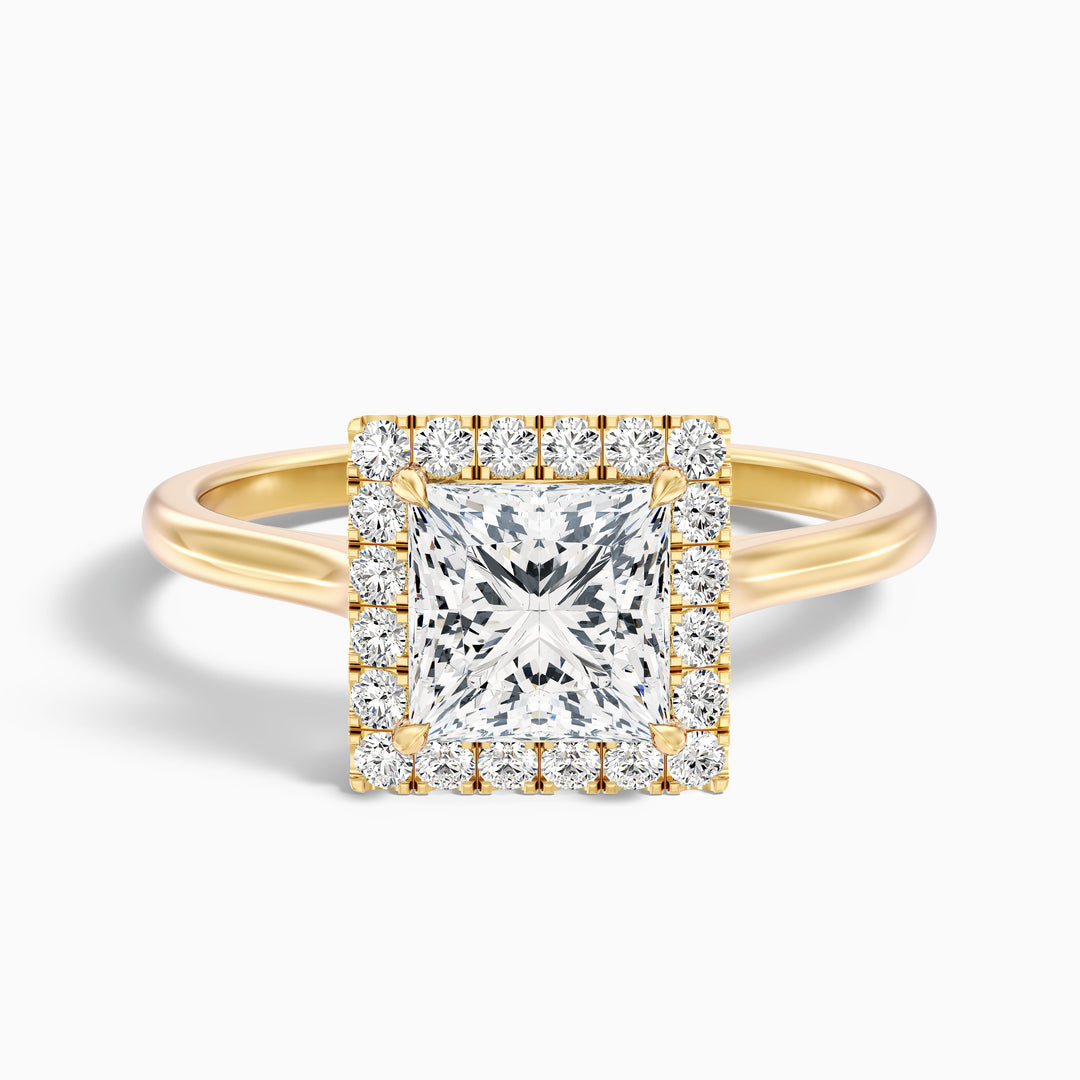 Ember 2.5 Carat Princess Cut Halo Lab Grown Diamond Ring in 18k Yellow Gold - Front View