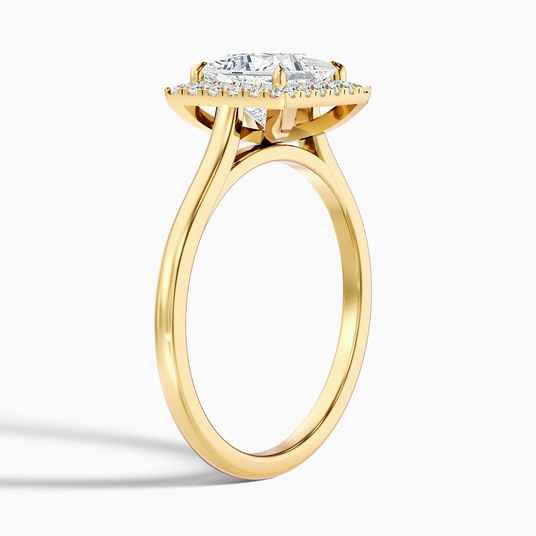 Ember 4 Carat Princess Cut Halo Lab Grown Diamond Ring in 18k Yellow Gold - Detail View