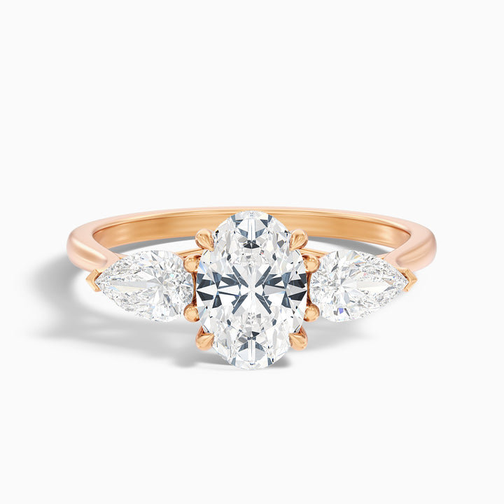 ceci 10 carat three stone oval halo moissanite engagement ring in 14k rose gold -  Front View