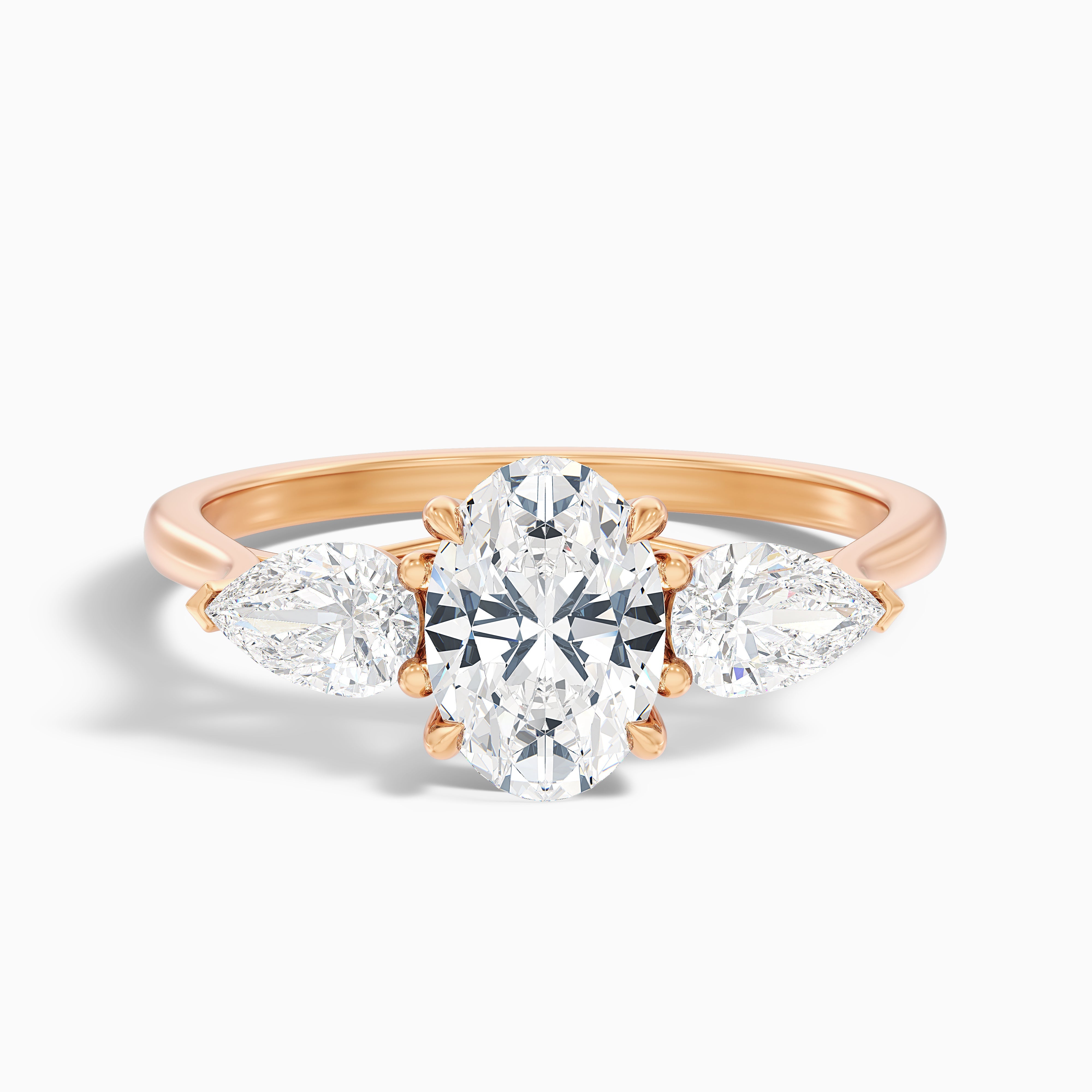 Jini 1 Carat Three Stone Oval Lab Grown Diamond Ring in 10k Rose Gold