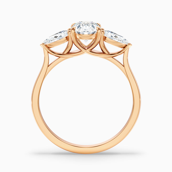 ceci 9 carat three stone oval halo moissanite engagement ring in 14k rose gold -  Side View