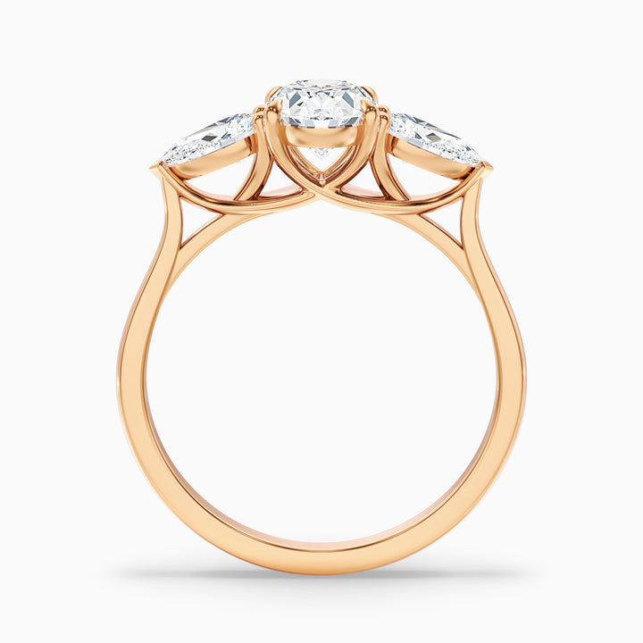 Jini 3.5 Carat Three Stone Oval Lab Grown Diamond Ring in Platinum - Side View