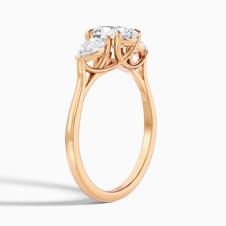 Jini 3.5 Carat Three Stone Oval Lab Grown Diamond Ring in 14k Rose Gold - Detail View