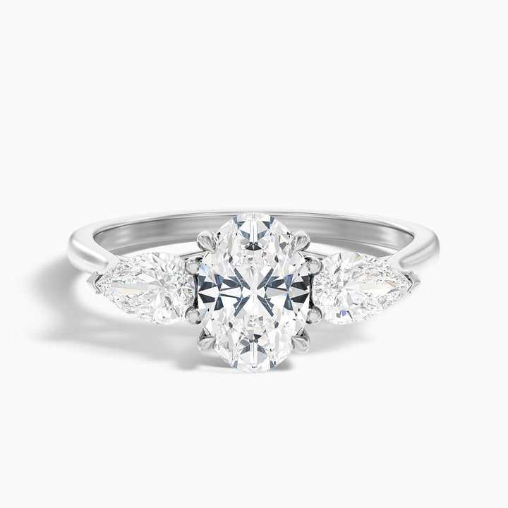 ceci 6 carat three stone oval halo moissanite engagement ring in 10k white gold -  Front View