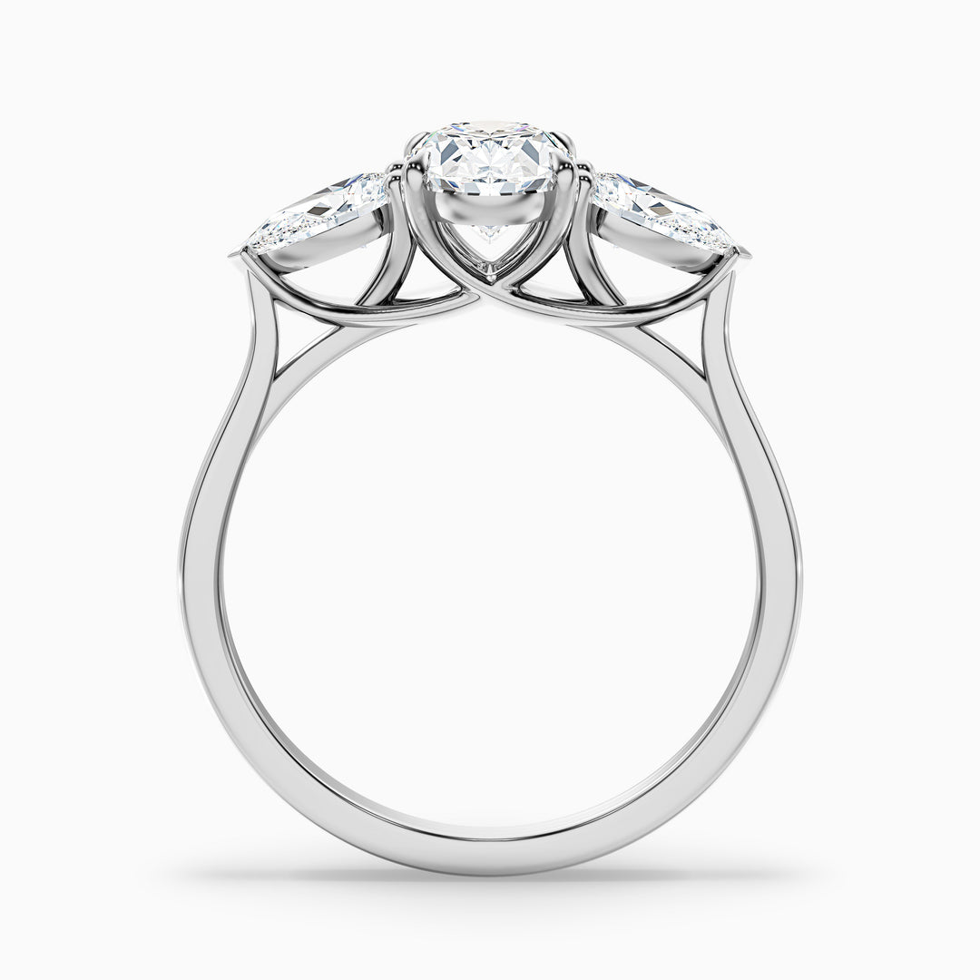 ceci 8 carat three stone oval halo moissanite engagement ring in 14k white gold -  Side View