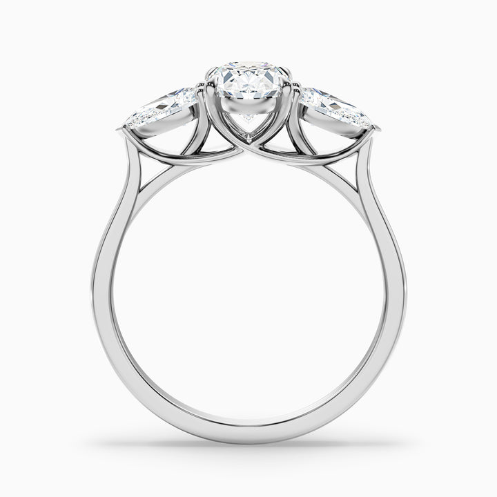 Jini 3.5 Carat Three Stone Oval Lab Grown Diamond Ring in Platinum - Side View