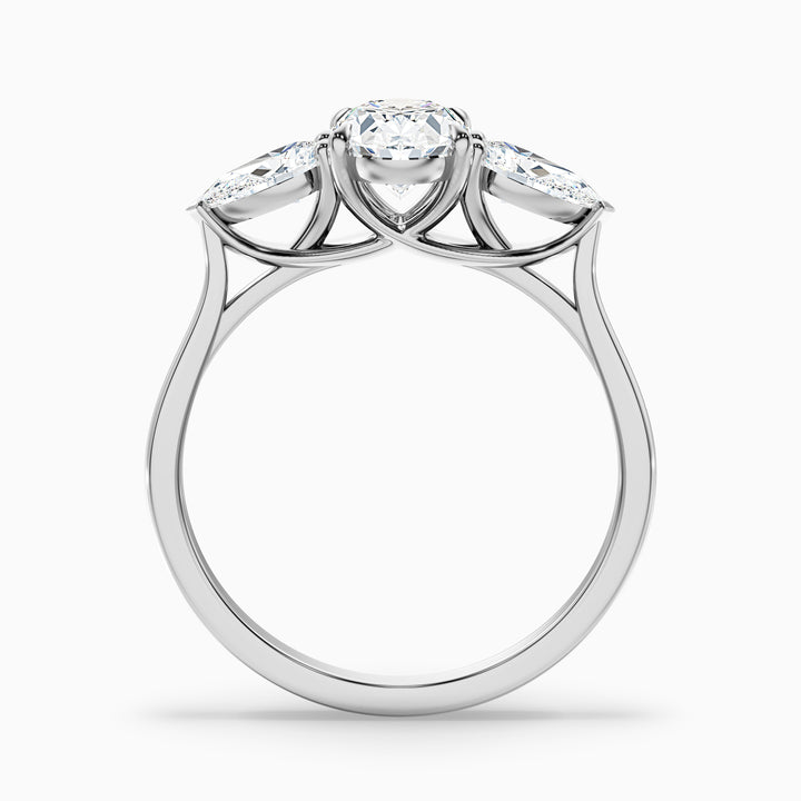 Jini 3 Carat Three Stone Oval Lab Grown Diamond Ring in Platinum - Side View