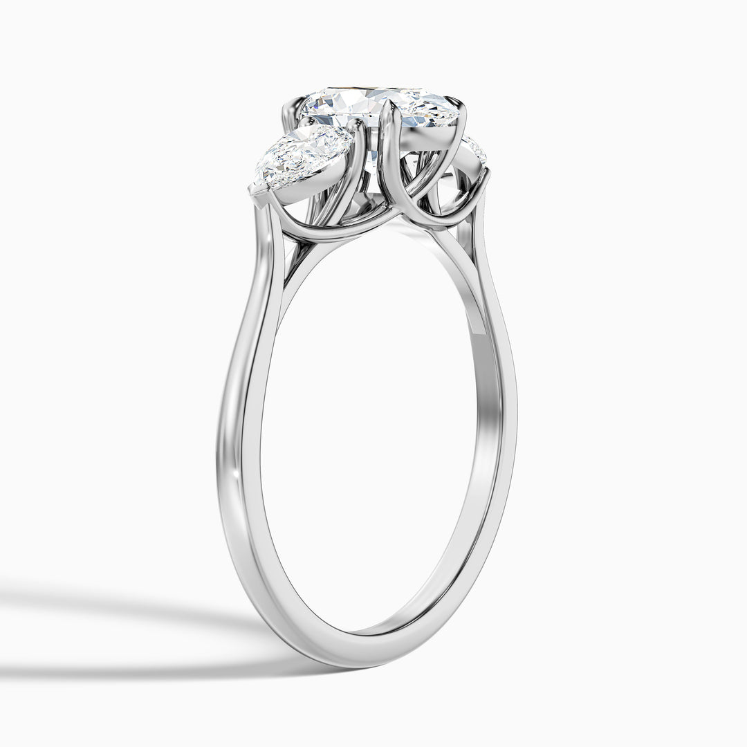 Jini 2.5 Carat Three Stone Oval Lab Grown Diamond Ring in Platinum - Detail View