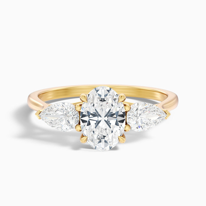 Jini 3.5 Carat Three Stone Oval Lab Grown Diamond Ring in Platinum - Front View