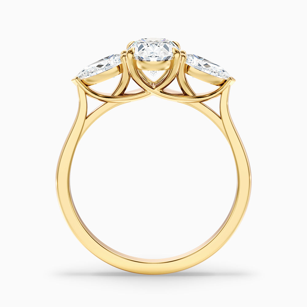 Jini 1 Carat Three Stone Oval Lab Grown Diamond Ring in 18k Yellow Gold - Side View