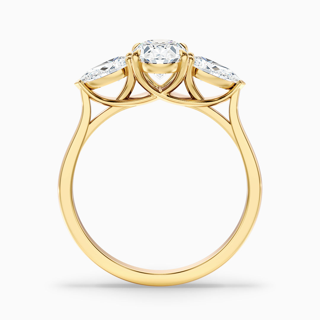 Jini 1 Carat Three Stone Oval Lab Grown Diamond Ring in 18k Yellow Gold - Side View