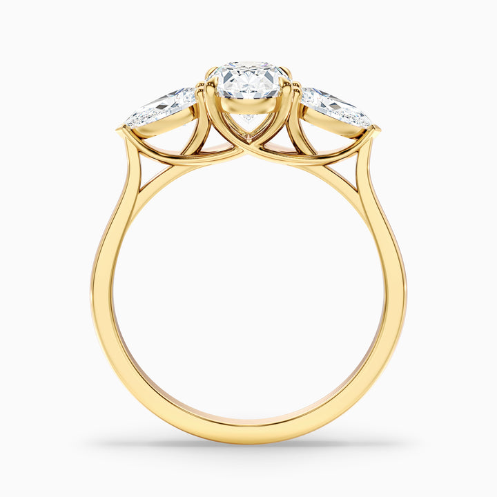 Jini 4 Carat Three Stone Oval Lab Grown Diamond Ring in 18k Yellow Gold - Side View