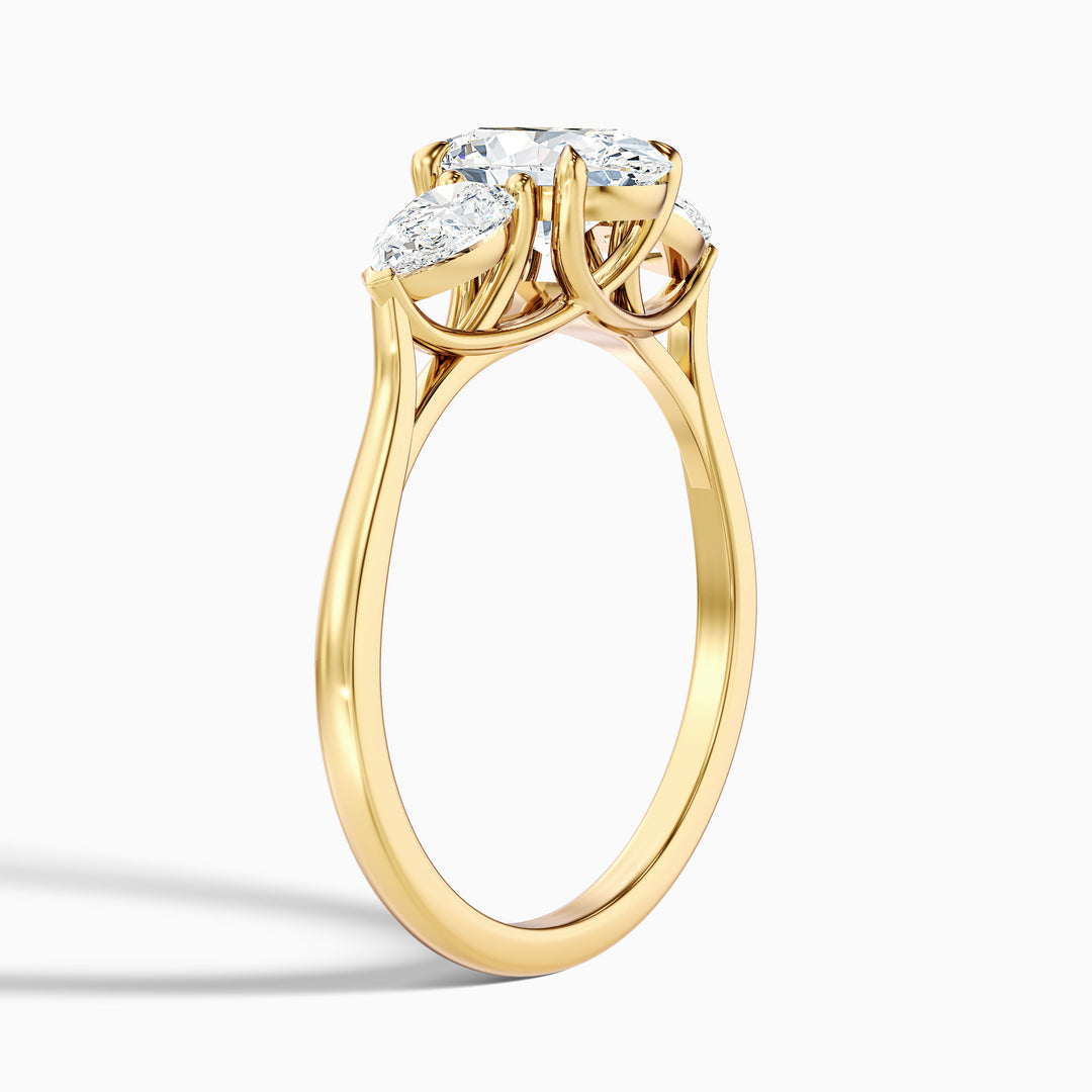 ceci 9 carat three stone oval halo moissanite engagement ring in 10k yellow gold -  Detail View