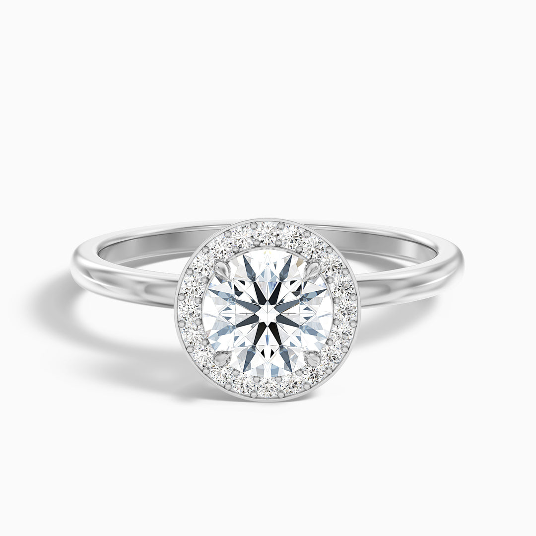 Arya 2.5 Carat Round Halo Lab Grown Diamond Ring in 18k White Gold - Front View