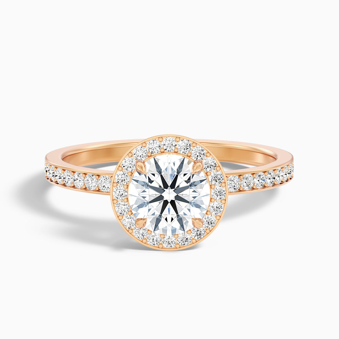 Lisa 1 Carat Round Halo Pave Lab Grown Diamond Ring in 10k Rose Gold - Front View