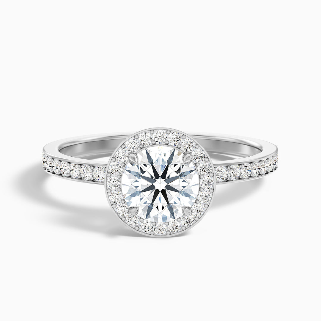 Lisa 3.5 Carat Round Halo Pave Lab Grown Diamond Ring in Platinum - Front View