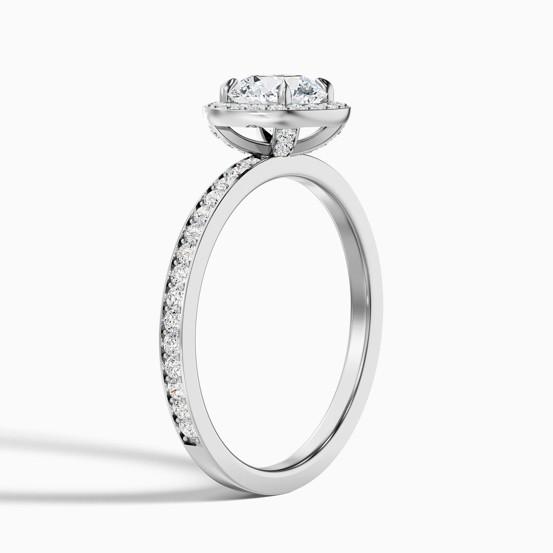 Lisa 3.5 Carat Round Halo Pave Lab Grown Diamond Ring in Platinum - Detail View