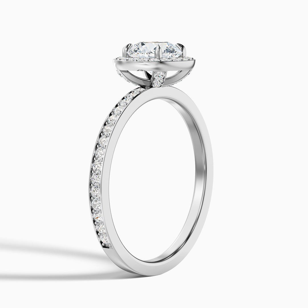 Lisa 3 Carat Round Halo Pave Lab Grown Diamond Ring in 10k White Gold - Detail View