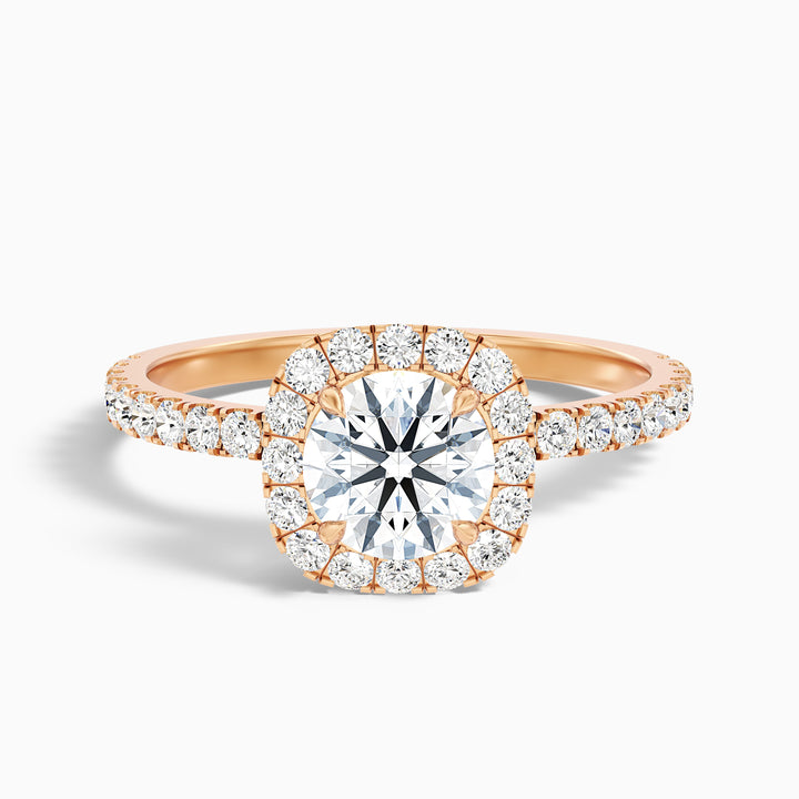 Adley 4 Carat Round Cut Halo Pave Lab Grown Diamond Ring in 18k Rose Gold - Front View