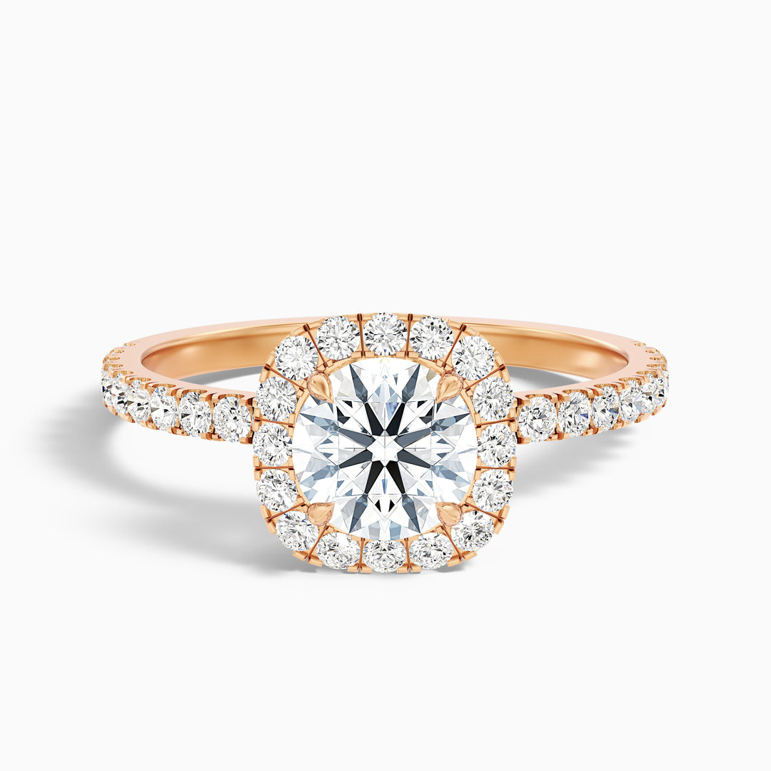 Adley 4.5 Carat Round Cut Halo Pave Lab Grown Diamond Ring in 14k Yellow Gold - Front View