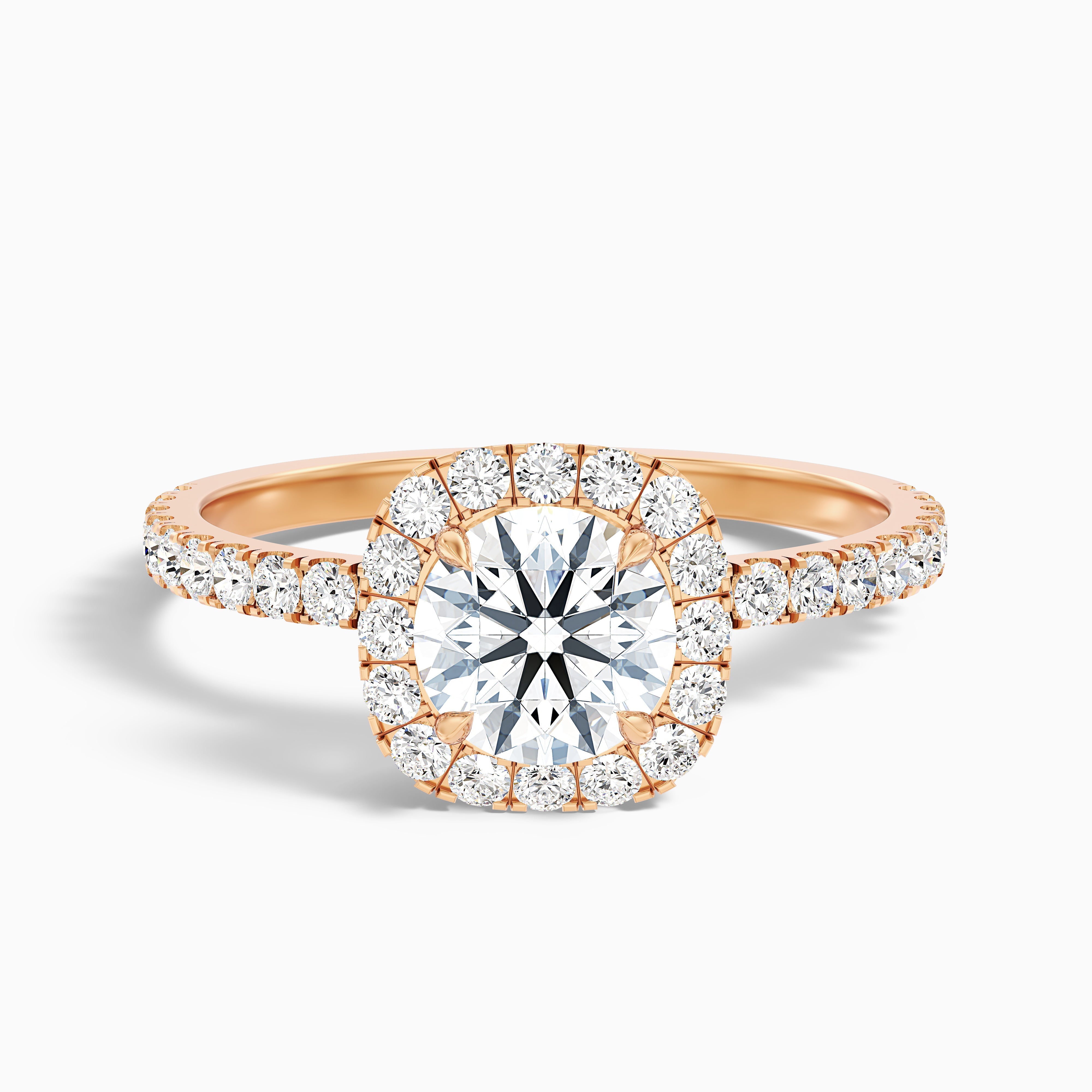 Adley 1 Carat Round Cut Halo Pave Lab Grown Diamond Ring in 14k Rose Gold