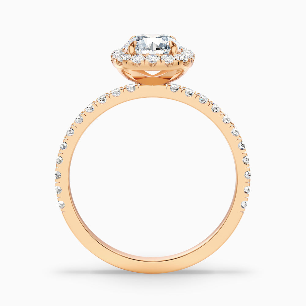 Adley 3 Carat Round Cut Halo Pave Lab Grown Diamond Ring in 18k Rose Gold - Side View