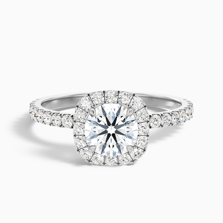 Adley 4 Carat Round Cut Halo Pave Lab Grown Diamond Ring in 18k White Gold - Front View