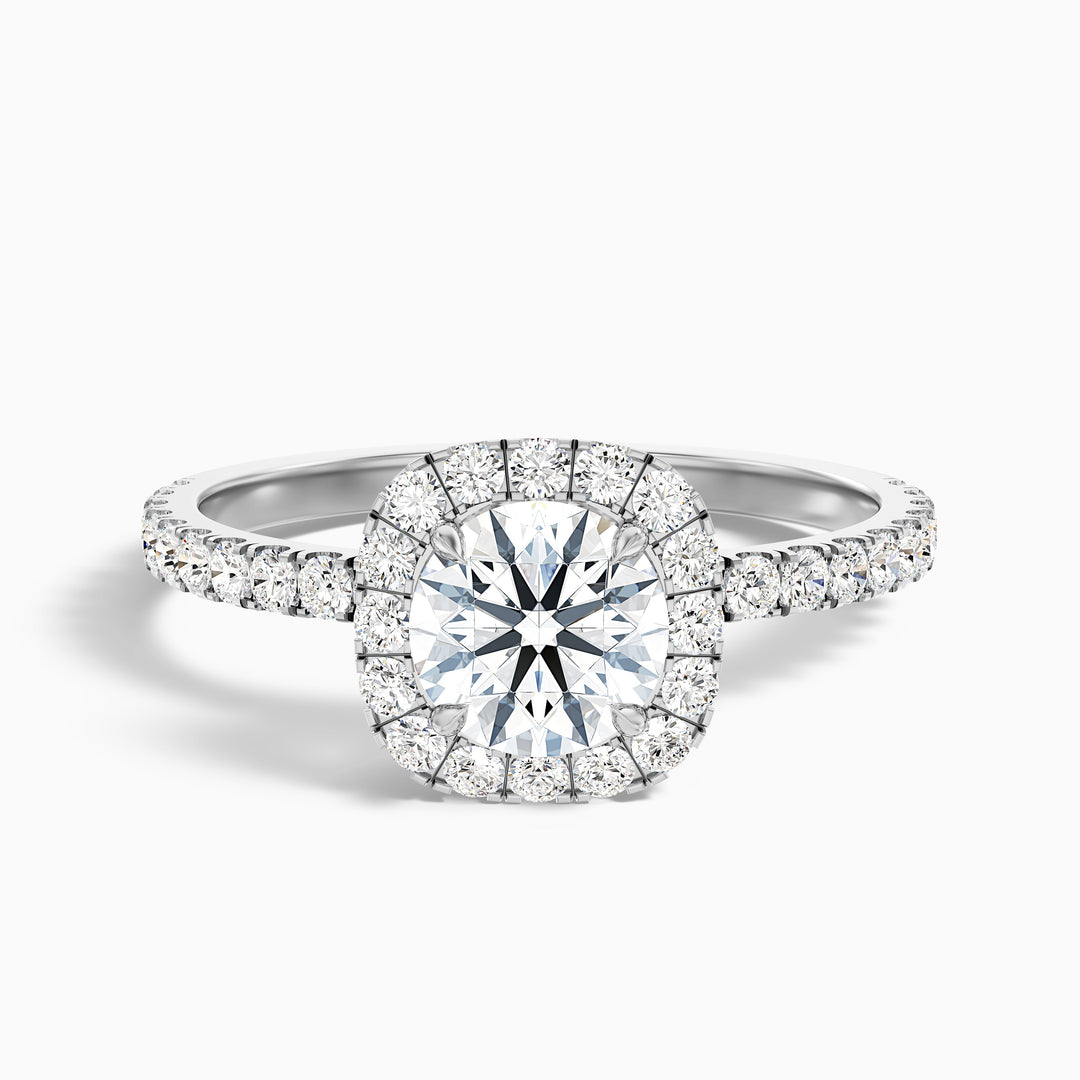 Adley 3 Carat Round Cut Halo Pave Lab Grown Diamond Ring in 10k White Gold - Front View