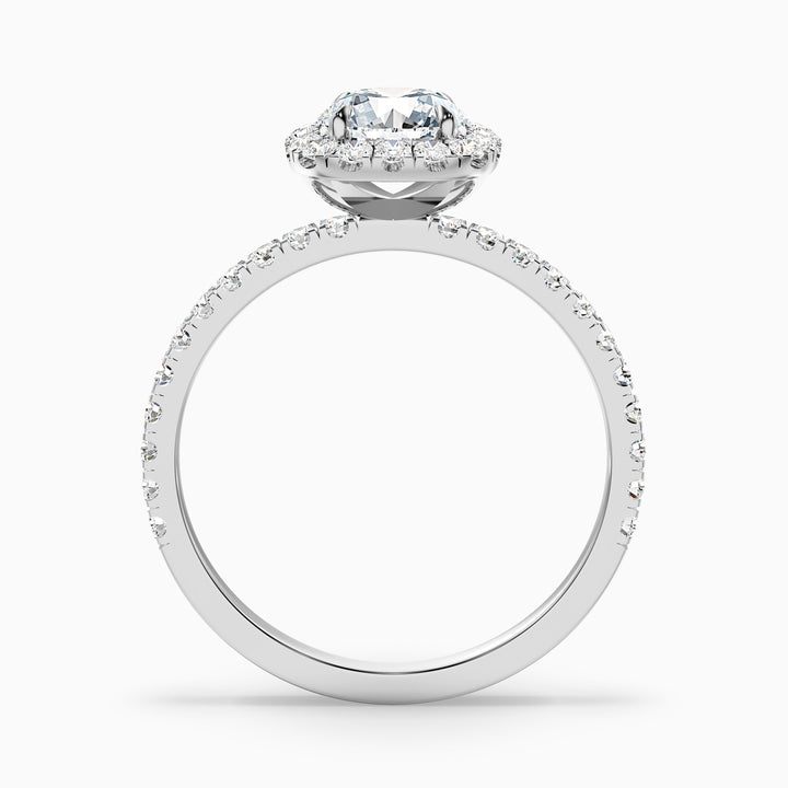 Adley 3 Carat Round Cut Halo Pave Lab Grown Diamond Ring in 18k White Gold - Side View