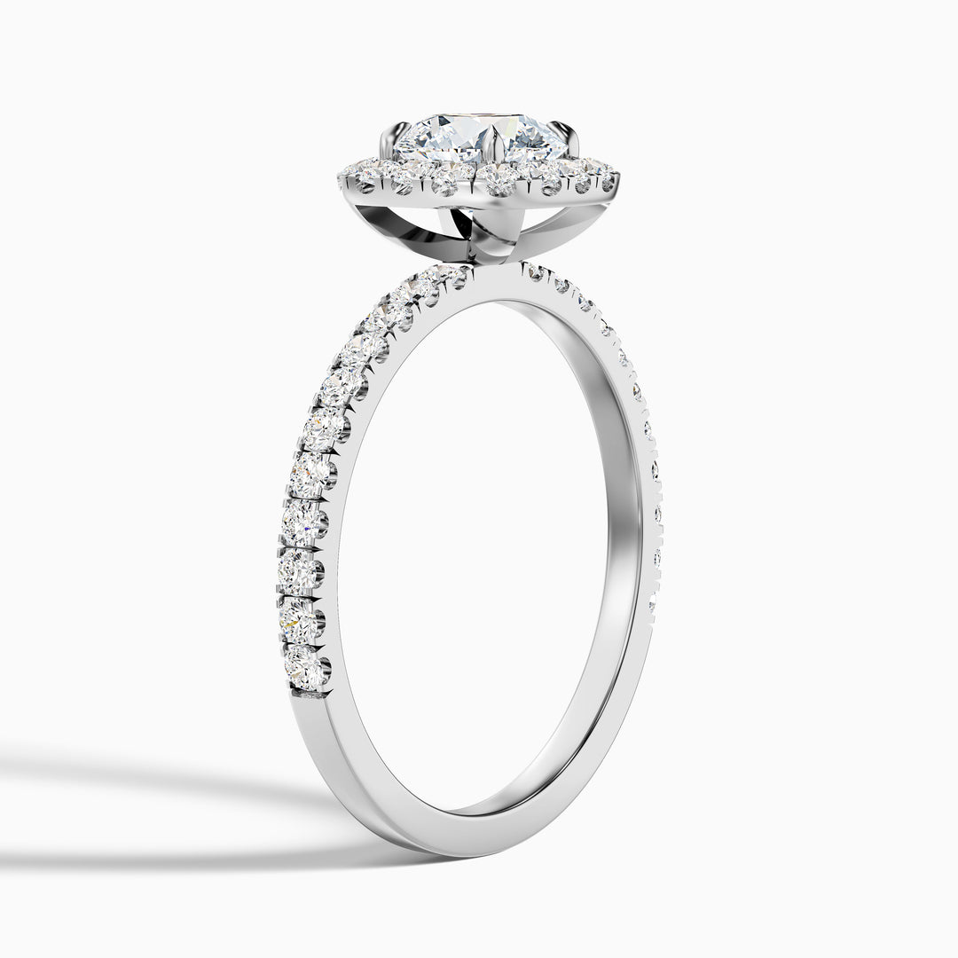 Adley 2.5 Carat Round Cut Halo Pave Lab Grown Diamond Ring in 18k Rose Gold - Detail View