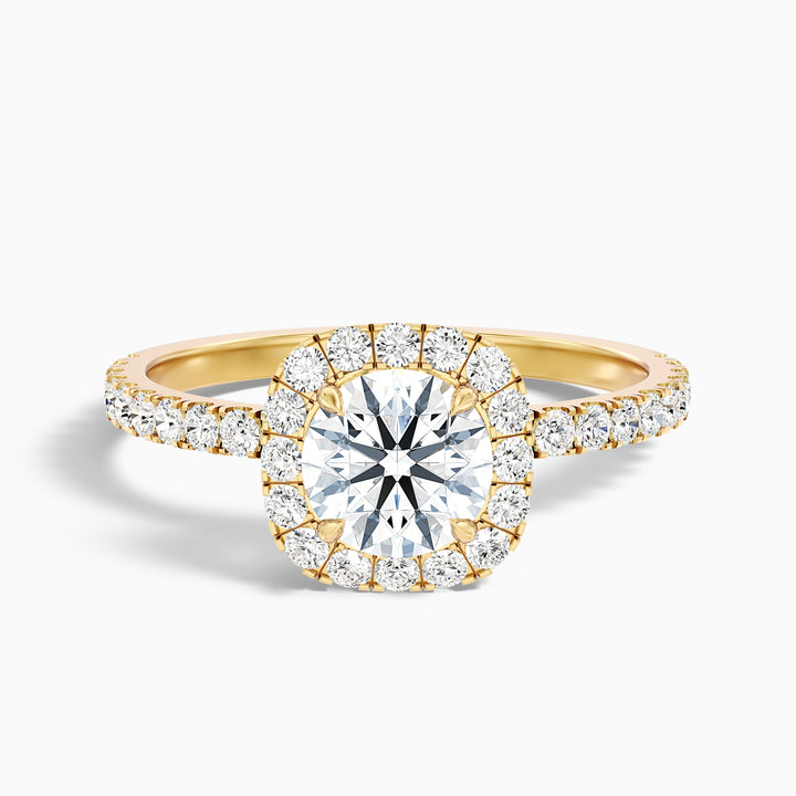 Adley 1 Carat Round Cut Halo Pave Lab Grown Diamond Ring in 18k White Gold - Front View